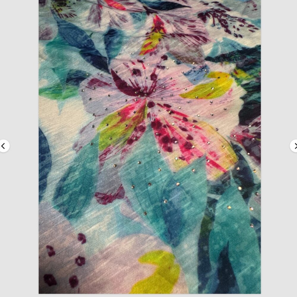 (XL) TIME & TRU Beautiful Floral Tank Top w/ Sparkling Studs and Bits of Lace - Picture 3 of 8